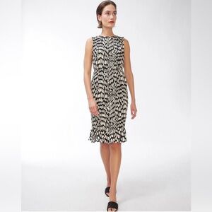 Chico’s Black Label Sz 6 Sleeveless Pleated Ruffle Hem Abstract Dress NWOT